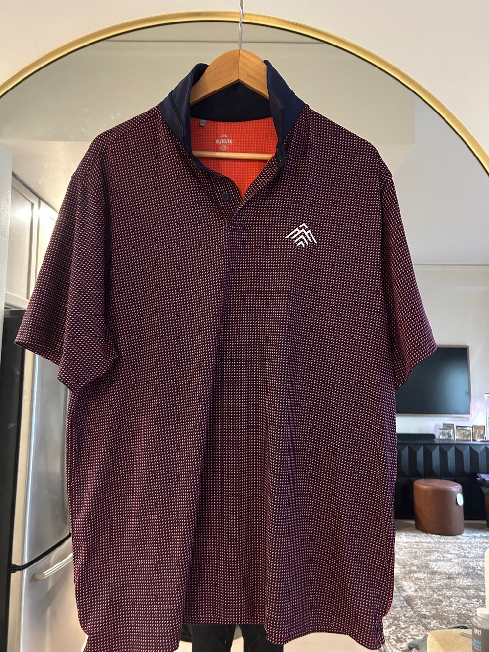 Under Armour Men's Burgundy Patterned Polo with Navy Trim